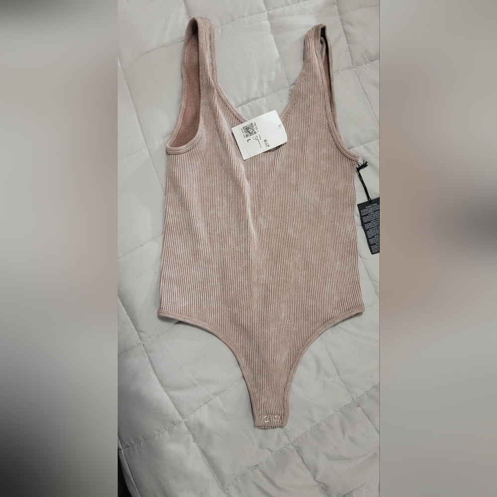 Forever 21 Ribbed Bodysuit Tan (Large)